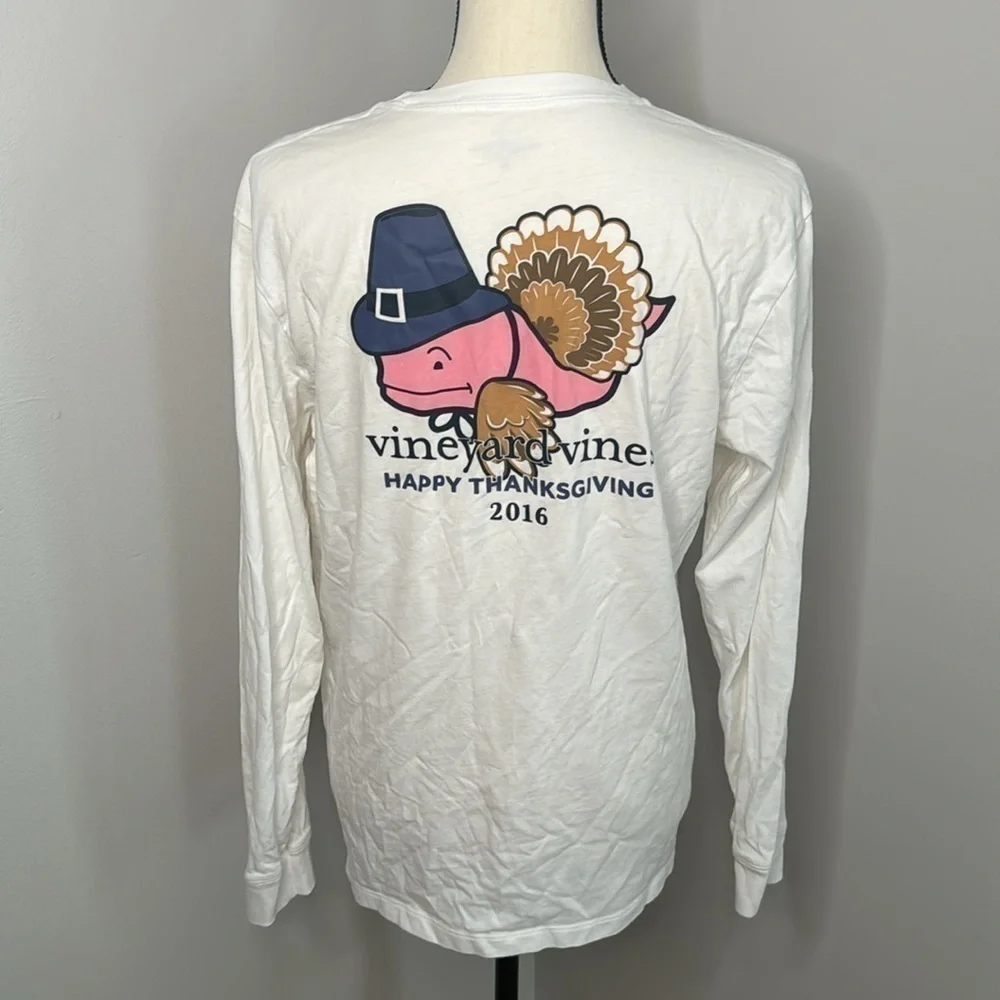 ***Vineyard Vines Boy/Girl White Thanksgiving 2016 Long Sleeve Top Sz XL (18) - Picture 5 of 7